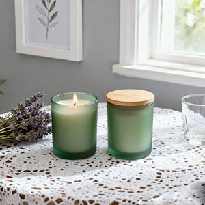 Матовая стеклянная банка для свечей 10 унций с деревянной крышкой, возможна печать логотипа на заказ, оптовая продажа для изготовления свечей - Product Image 1