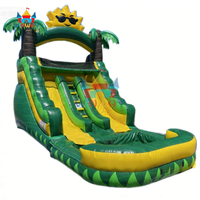 Toboggan aquatique gonflable écologique en PVC Tropical Sun Palm - Double piste pour enfants, parc aquatique d'été pour jardin, idéal pour les fêtes en plein air