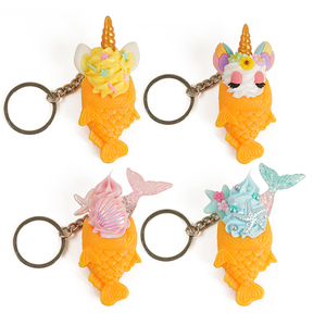 Nouvelle décoration de porte-clés Taiyaki artificiel avec des thèmes de queue de sirène et d'unicornes, porte-clés en PVC en forme de fausse nourriture pour la décoration - Product Image 1