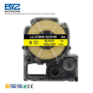 Cartucho para impressora epson, fita de impressora preta no amarelo sc6yw/LC-2YBW de 6mm, compatível com a fita de etiqueta para impressora epson LC-2YBW