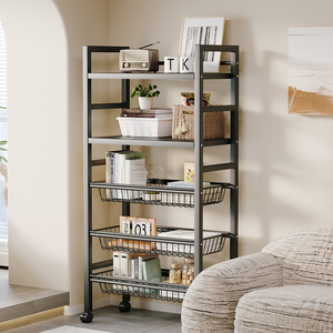 Chariot de rangement roulant personnalisable pour <span class=keywords><strong>micro</strong></span>-ondes avec étagères grillagées amovibles, roues verrouillables, chariot de rangement pour cuisine, salon, balcon - Product Image 6