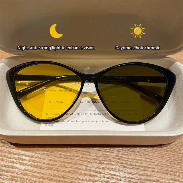 Cat-eye Frame Night Vision Glasses Female Myopia Glasses with Degree Change Driver's Special Plain Light Glasses