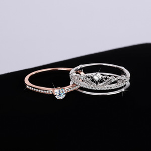 Mujeres S925 Castillo de plata esterlina fuegos artificiales apilados de doble capa de oro rosa separado diamante joyería fina anillos de moissanita - Product Image 5