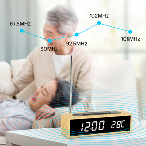 Réveil LED en bambou, Style ajusté, <span class=keywords><strong>Radio</strong></span>, <span class=keywords><strong>avec</strong></span> température - Product Image 3