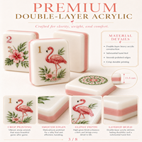 Fichas de Mahjong de Acrílico de Doble Capa Flamingo, Base Rosa, Diseño Tropical, Reverso con Medallón, Peso Pesado