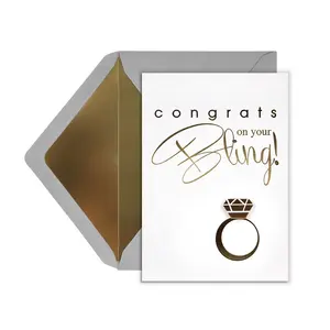 Custom Luxe Goudfolie Ring Ontwerp Verloving Bruiloft Wenskaarten Met Envolpe Papier