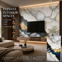 Revêtement mural en PVC marbré MORLENX blanc, bleu marine et or, effet géode, pour projets de réception de résidences de luxe