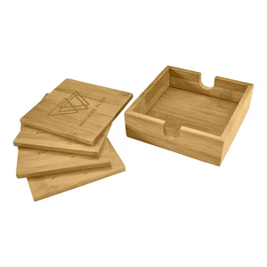 A Set of 4 Bamboo Coaster with a Holder Custom Laser Logo Promotional Gifts Madake Bamboo Coaster