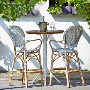 Taburete de Bar de ratán para exteriores, silla alta de aluminio para restaurante, cafetería, Jardín en la azotea danés antiguo de París