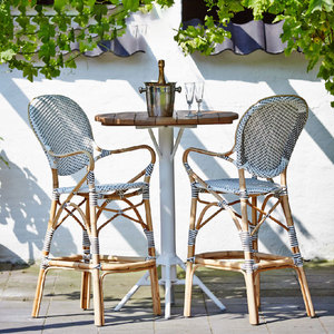 Chaise haute <span class=keywords><strong>de</strong></span> restaurant en aluminium <span class=keywords><strong>de</strong></span> style danois antique, jardin sur le toit <span class=keywords><strong>de</strong></span> <span class=keywords><strong>Paris</strong></span>, café, tabouret <span class=keywords><strong>de</strong></span> bar en rotin d'extérieur - Product Image 1