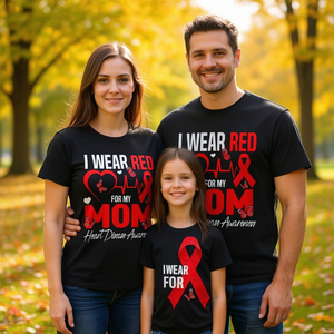 T-shirt de sensibilisation à la maladie cardiaque rouge pour maman, fille, fils - Cadeau personnalisé pour les êtres chers - Product Image 3