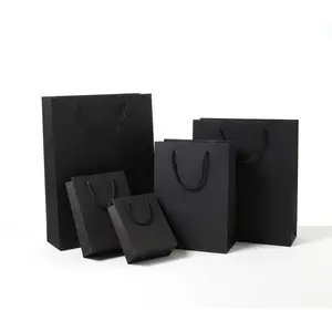 Черная Подарочная сумка из крафт-бумаги с логотипом на заказ разных размеров