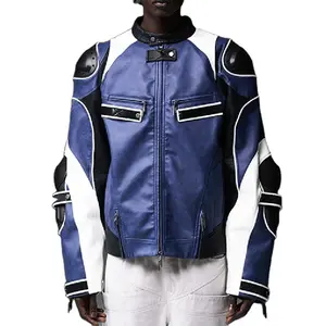 Ultima giacca da Moto in pelle sintetica con pannelli colorati giacca Cargo impermeabile da uomo con colletto bottone Bomber