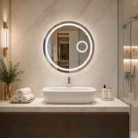 Miroir de salle de bain LED intelligent de style européen, mural, rond, anti-buée, double tactile, anti-explosion, étanche