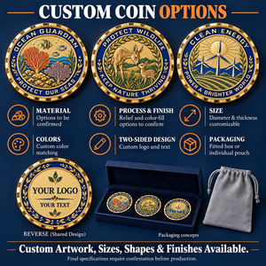 Custom Environmental Challenge Coins Coral Reef Wildlife Clean Energy Double Sided Conservation <b>Gifts</b> OEM ODM - Product Image 4