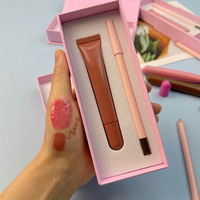 Kit de Maquillage OEM Marque Privée Haute Pigmentation 2-en-1 : Baume à Lèvres Peptides Brillant et Crayon à Lèvres, Gloss Transparent avec Kit Crayon à Lèvres