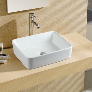 Lavabo Cuadrado de Cerámica Blanca de Varios Tamaños, Lavabo Portátil - Product Image 1