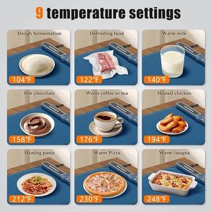 Tapis chauffant électrique en silicone pour aliments, plats à réchauffer et buffets, comptoir portable pour fêtes, 6 niveaux de température, minuterie 9 heures, bleu - Product Image 4