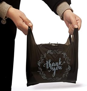 ถุงใส่เสื้อยืดสีดำ Huamaohengchun100PCS ถุงพลาสติกสำหรับร้านอาหาร ขนาด 8.7 x 4.1 x 11.6 นิ้ว - Product Image 5