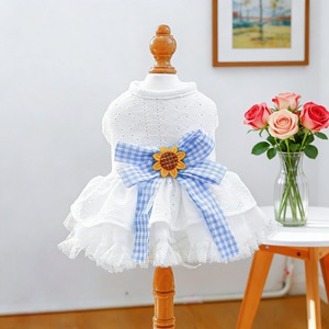 Vestido para mascotas para perros y gatos, falda tutú con lazo de guinga blanca, traje de poliéster para las cuatro estaciones - Product Image 1
