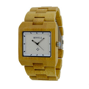 Montre en bois quartz Bewell OEM pour homme, montre carrée en bambou au style masculin - Product Image 1