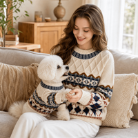 Ensemble de vêtements pour animaux de compagnie, pull en tricot torsadé Fair Isle nordique assorti pour chien et propriétaire, vente en gros personnalisée ODM OEM