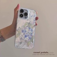 Blaue Hortensien-Telefon hülle für iPhone 16 Pro Max15 14 13 12 11 XR XS Max 78 Y2K Senior Feather Fall-Telefon hülle