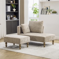 Chaise longue modulaire convertible inclinable moderne avec repose-pieds ottoman en tissu chenille et pieds en bois d'hévéa pour salon et chambre à coucher