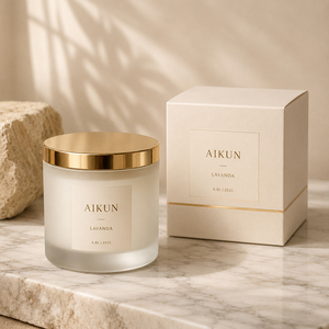 Bougie en verre artisanale AIKUN, style minimaliste, en cire de soja, surface lisse, pour l'aromathérapie, décoration d'espace relaxant - Product Image 2