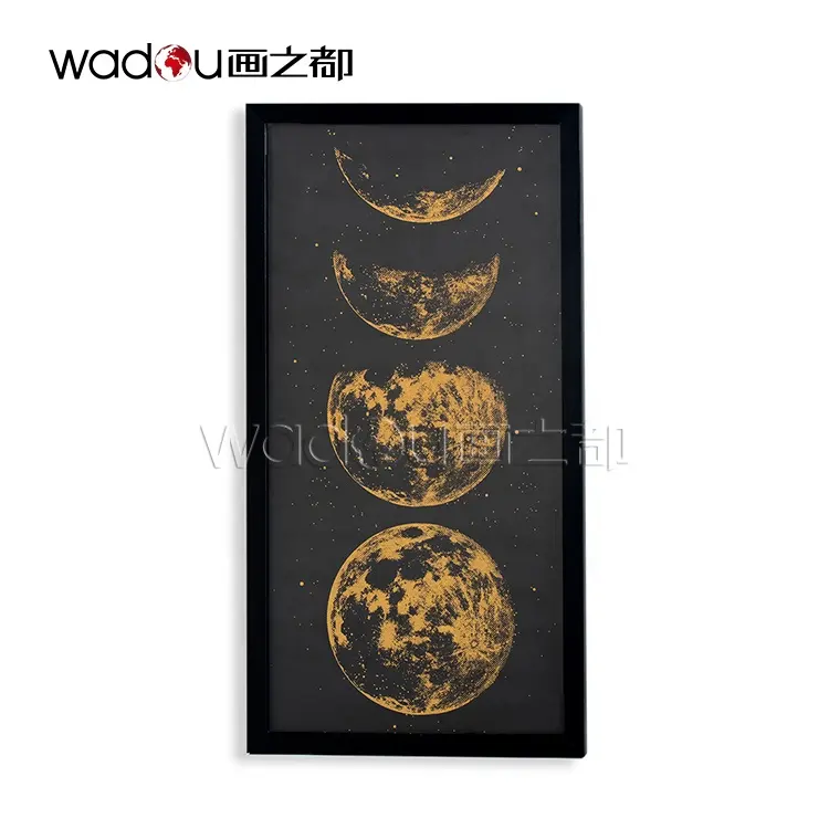 Home Designs Decorations Glass Gold Foil Moon Home Decor Cheap Wall Art with Frame Creative Ideas Black Space Decoration T/T