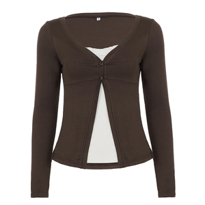 Color Block A Line Top Women's V Neck Long Sleeve T <b>Shirt</b> Faux Two Piece <b>Y2K</b> Streetwear Casual Knit Fashion Spring Autumn - Product Image 6