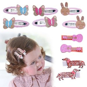 Accessoires pour cheveux en tissu de style doux pour enfants Ensemble de pinces à paillettes à paillettes-Bébé lapin papillon BB guitare chiot pour les fêtes - Product Image 4