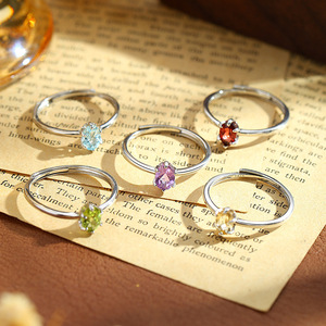 9 Minimalist 925 Sterling <b>Silver</b> 4*6mm Oval Cut Crystal <b>Rings</b> Adjustable Natural <b>Stones</b> Girls Daily Wear Jewelry Hypoallergenic - Product Image 3