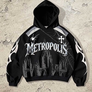2026 New Unisex 100% Cotton Oversized Boxy Hoodie All-Over Digital Print 3D Embroidery Eco-Friendly Cross Metal Gothic <b>Block</b> - Product Image 1