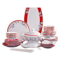 Ensemble de bols et assiettes en céramique de Jingdezhen, motif végétal émaillé, réutilisable, passe au lave-vaisselle, nouveau style chinois, ensemble familial