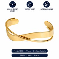 Bracelet jonc ouvert en acier inoxydable plaqué or 18 carats avec croix, personnalisable, prêt à expédier, pour femmes - Vente en gros