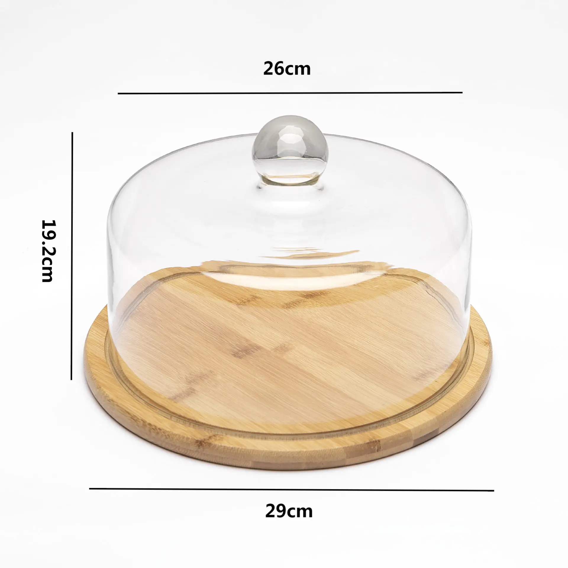 100% Natural Eco Friendly Decorating Serving Platter Cheese Board Bamboo Cake Stand with Glass Dome