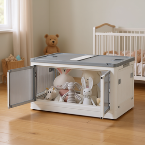 Bac de rangement pliable blanc avec couvercle et roulettes, coffre à jouets empilable pour l'organisation de la chambre des enfants - Product Image 2