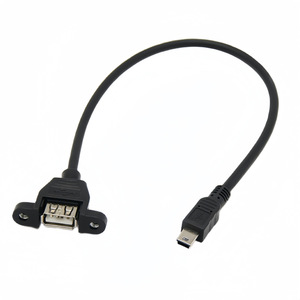 Mini <b>Usb</b> To <b>Usb</b> Female Extension Cable 0.5m With Screw Holes T Type Connector For Data Transfer Black - Product Image 3