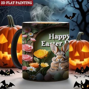 Magic Heat Activated <b>Mug</b> 11oz Ceramic Frosted Black <b>Easter</b> Bunny Flower Design - Product Image 6