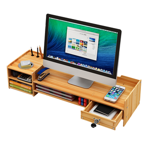 Welcome to Customize WO5782 Desktop <b>Computer</b> Bamboo Monitor <b>Stand</b> Riser with <b>Desk</b> Storage /Organizer & Drawer with Lock - Product Image 1