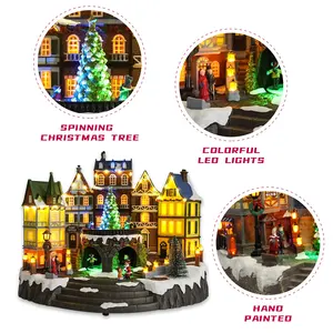 LED Light Up Animated North Pole Train Station Resin Musical Christmas Village For Seasonal Decor And Gift