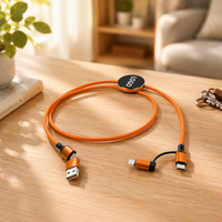 Câble USB multifonctionnel promotionnel d'usine à prix abordable, PD 60W 3A, 4-en-1 avec lumières LED, cordon de charge rapide Type-C