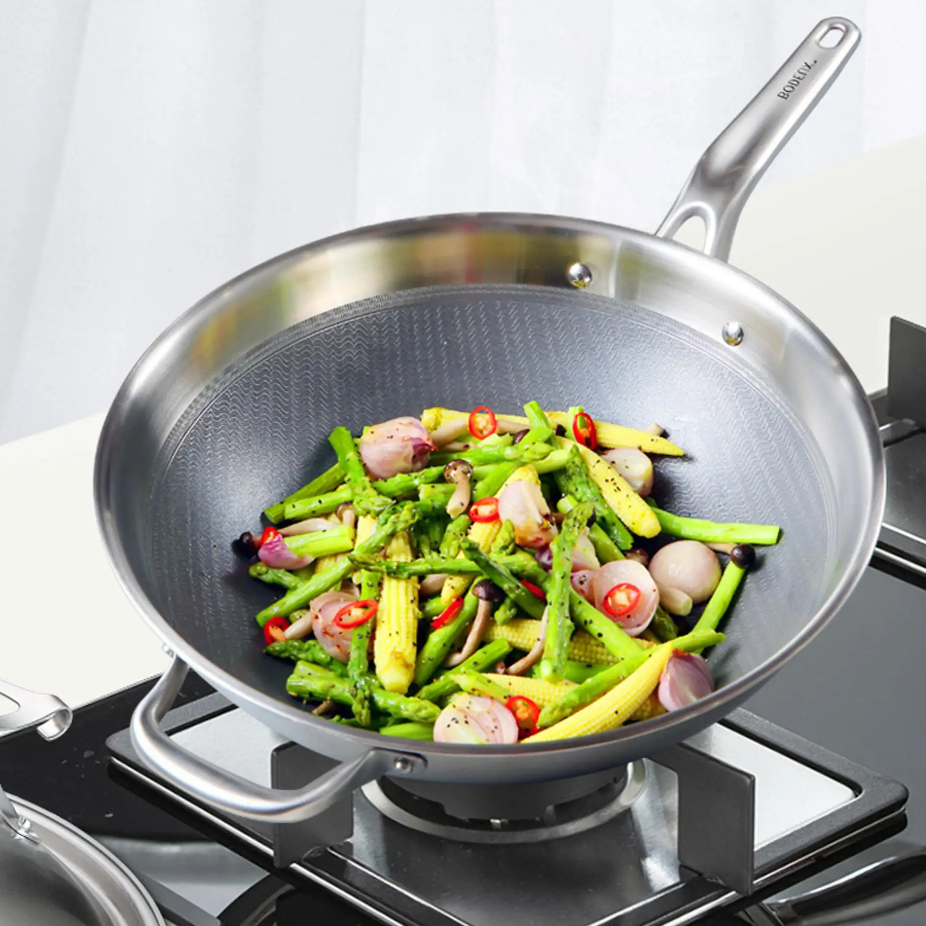 निर्माता कड़ाही पैन चीनी स्टेनलेस स्टील प्रेरण गैस गैर छड़ी Cookware सेट रसोई फ्राइंग पैन खाना पकाने Woks के साथ ढक्कन