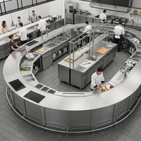 Comptoir de bar à cocktails circulaire moderne de luxe en acier inoxydable, poste de travail de barman avec unité de condensation, rail de service rapide et compartiment à glace 360