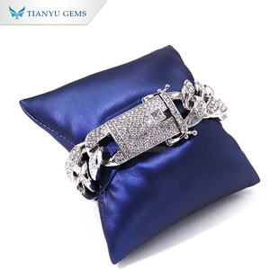 Tianyu-pulsera <span class=keywords><strong>cubana</strong></span> de 6 a 8 pulgadas para hombre, gemas personalizadas, chapadas en plata auténtica, oro de 18K grueso, Hip Hop - Product Image 5