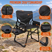 Chaise pliante de directeur avec table latérale, en tissu Oxford 600D et cadre en tube d'acier, capacité de charge 150 kg, pour camping, pêche et plage en extérieur