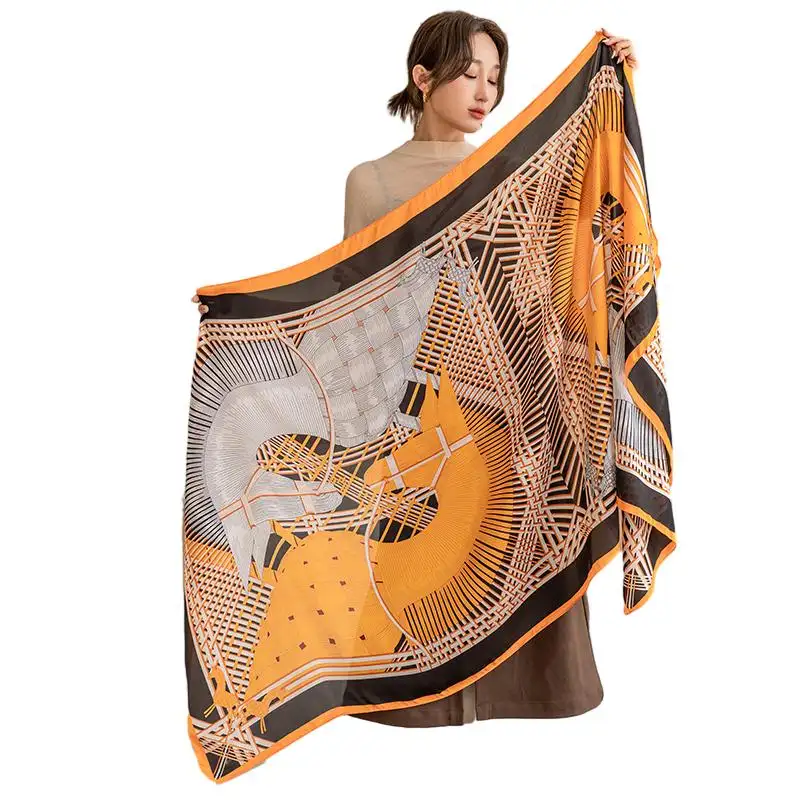 2024 moda de verano bufanda larga de seda de poliéster Shaw bufandas para adultos para mujeres estilo de primavera