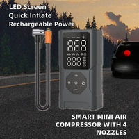Compresseur d'air numérique pour pneus, gonfleur portable à batterie avec écran LED, 4 buses, mini pompe rechargeable pour voiture et vélo en ABS