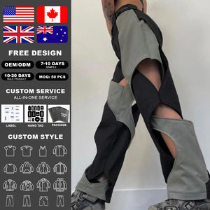 Pantalones Anchos KingSen con Diseño de Parches Personalizados, Unisex, con Bloques de Color en Contraste, Estilo Casual Urbano - Product Image 2